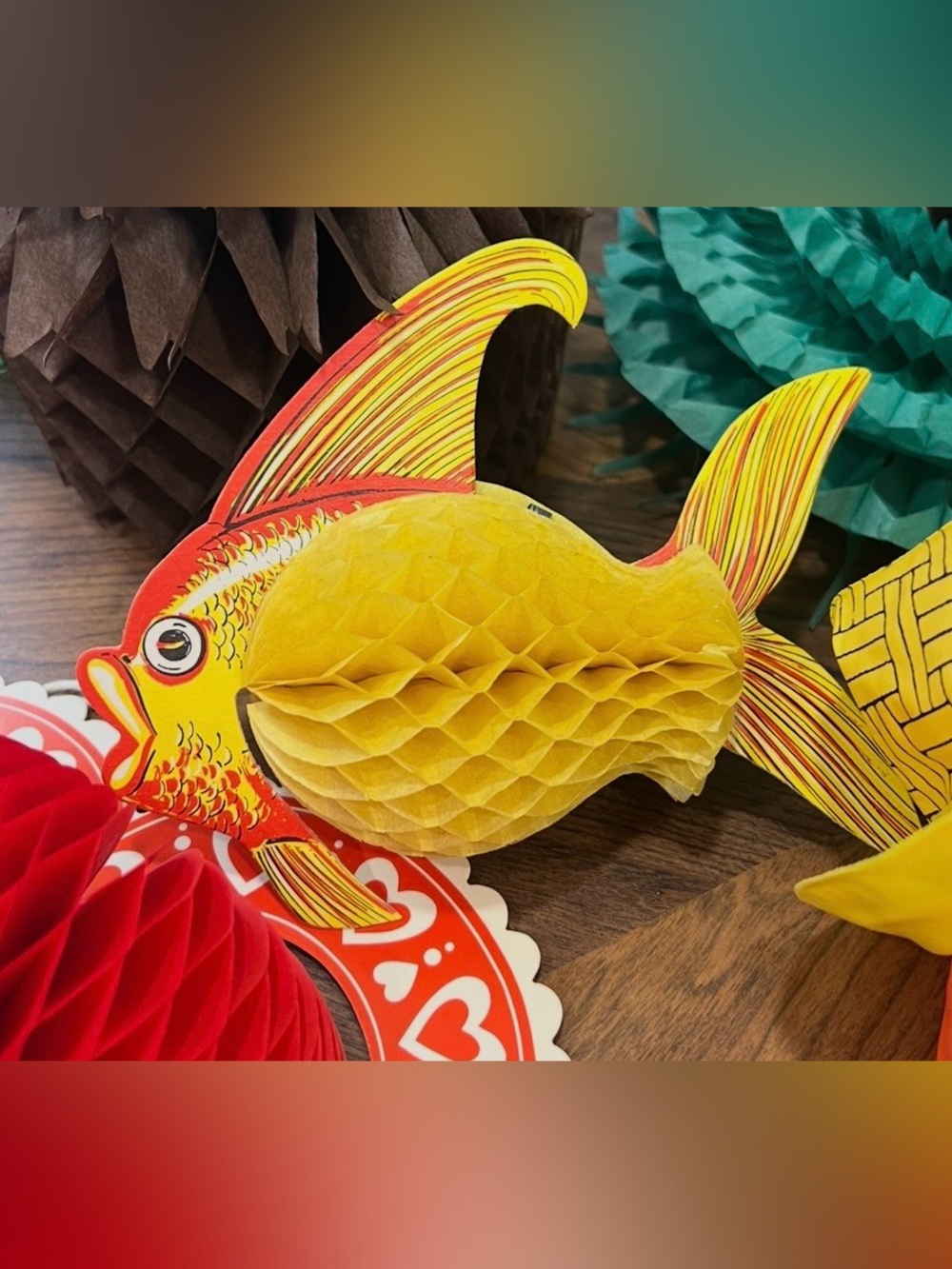 Yellow Paper Honeycomb Fish Decoration - Party Table Accent